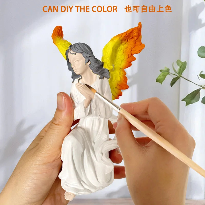 Afralia™ Angel Figurine White Gold Resin Sculpture Collectible Statue Home Decor