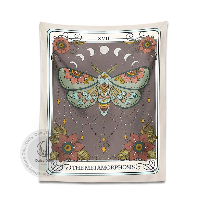 Afralia™ Metamorphosis Tarot Tapestry: Mystical Forestcore Moon Moth Decor for Home & Dorm