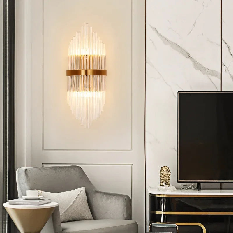 Afralia™ Crystal Gold LED Wall Sconce for Bedroom Living Room Home Decoration