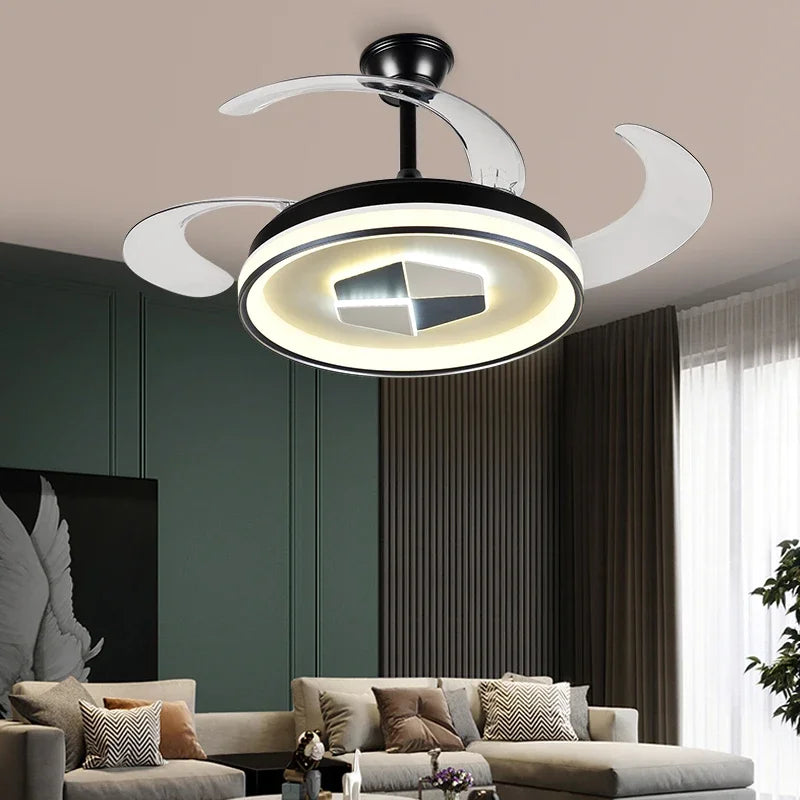 Afralia™ Invisible LED Chandelier Ceiling Fan: Modern Resin Décor, Circular Design, Hotel Living Room