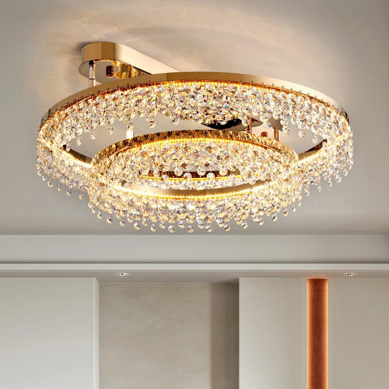 Modern Gold Metal Luxury K9 Crystals LED Dimmable Ceiling Lights by Afralia™