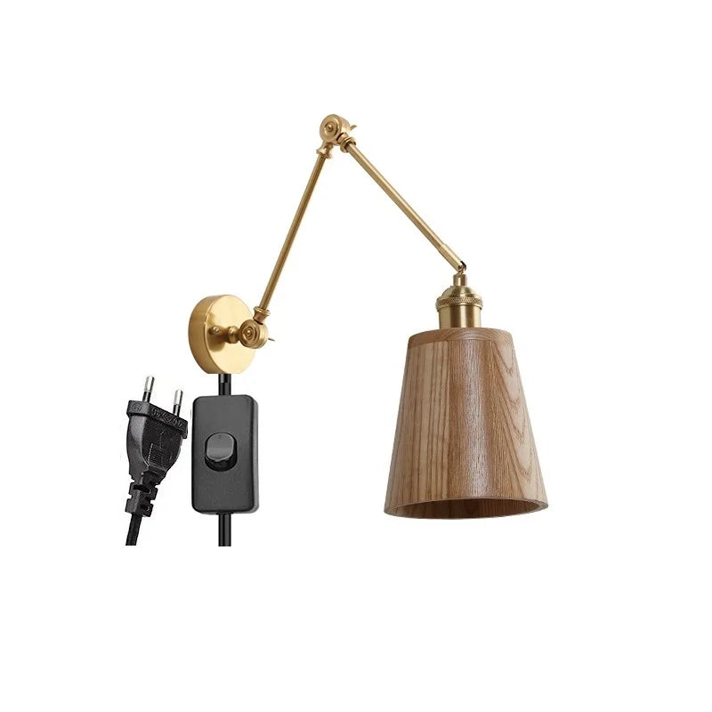 Afralia™ Swing Arm Wood LED Wall Sconce Up Down Light Switch Bedroom Stairway