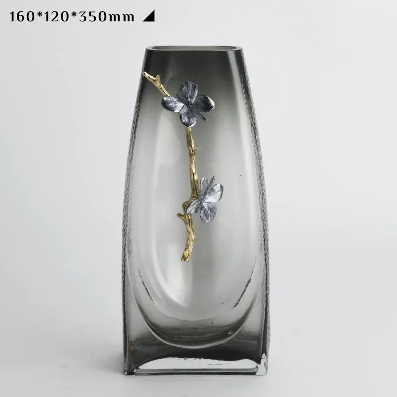 Afralia™ Smoke Gray Glass Flower Vase Living Room Sample Soft Decoration Ornament