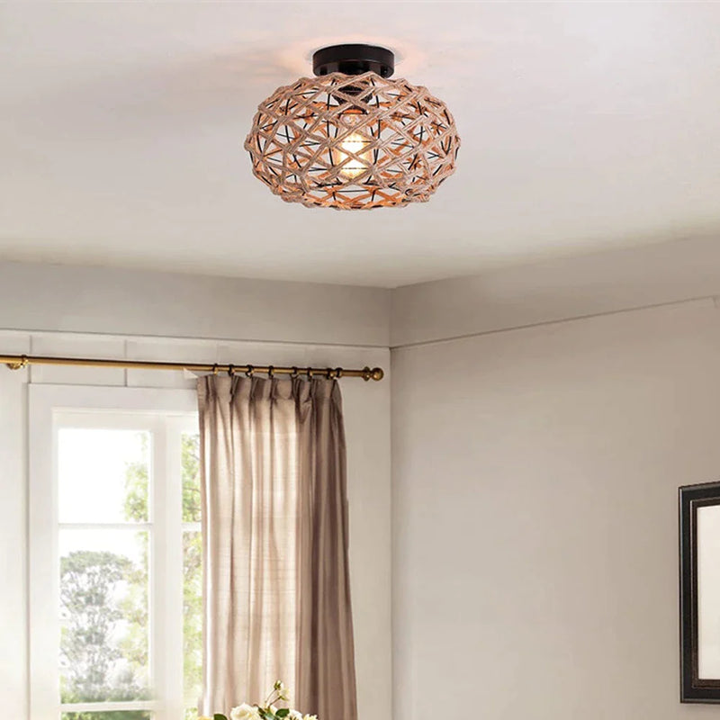 Afralia™ Hemp Rope Ceiling Chandelier for Bedroom Living Room Kitchen LED