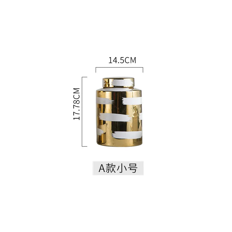 Afralia Golden Ceramic General's Jar for Home Decor & Storage