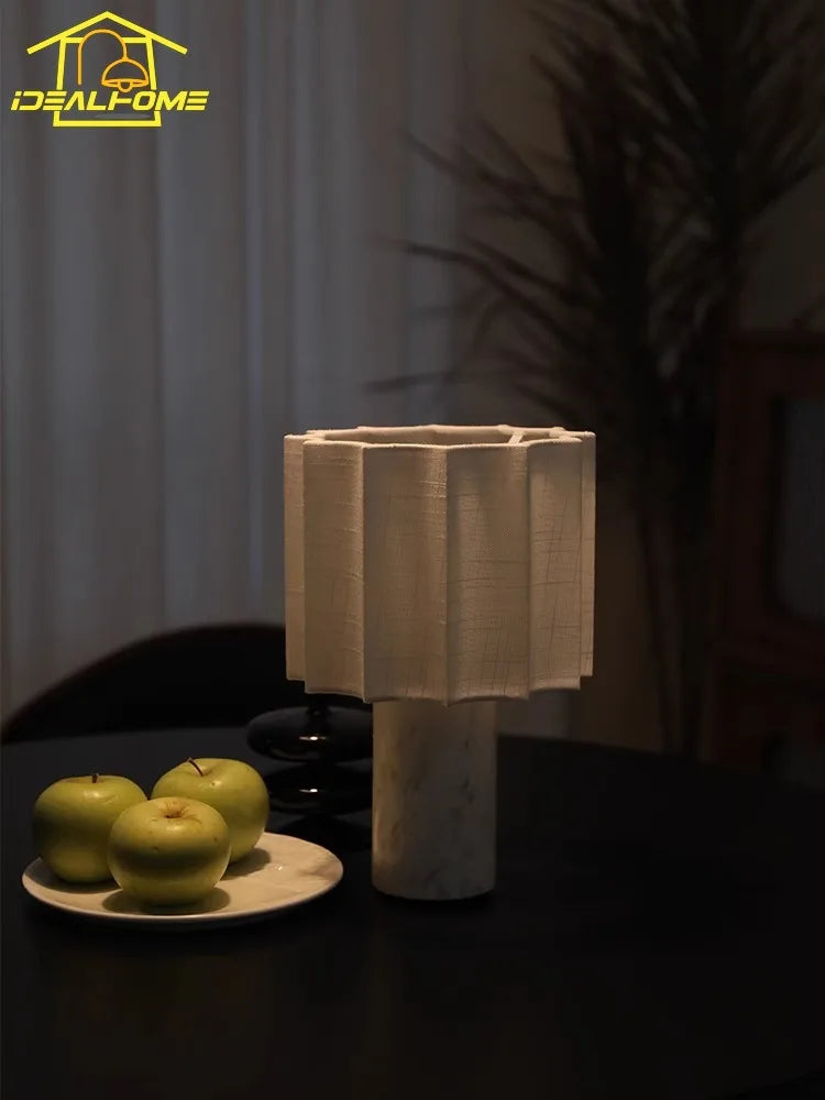 Afralia™ Marble Table Lamp LED Natural Linen Rechargeable Home Decor Bedside Studio