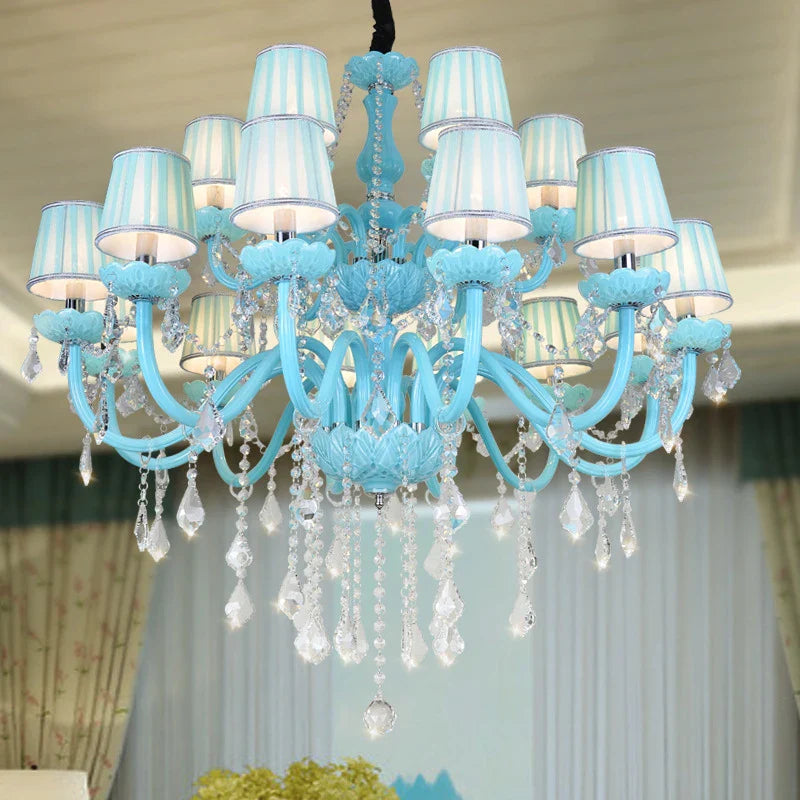 Afralia™ Blue Crystal Pendent Lamp/Candle Chandelier for Living Room, Bedroom, Restaurant, KTV