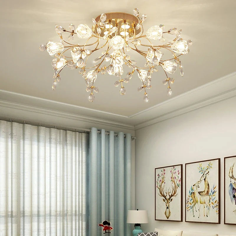 Afralia™ Glass Flower Chandelier Ceiling Lamp for Living Room Bedroom Lighting