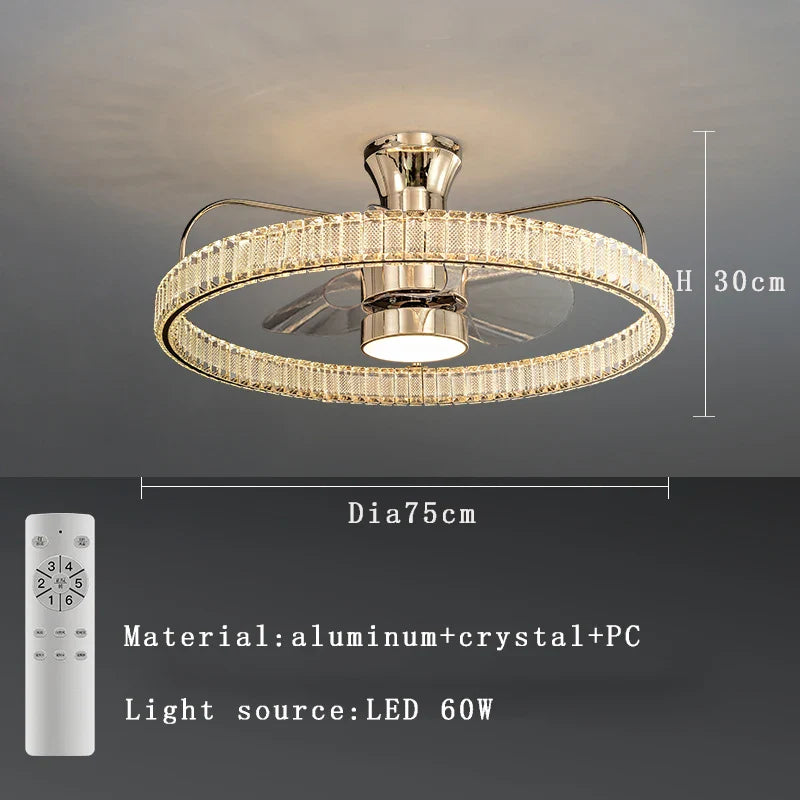 Afralia™ Crystal LED Fan Light: 50W Remote Reversible Blade, Quiet, Timed, Invisible Design
