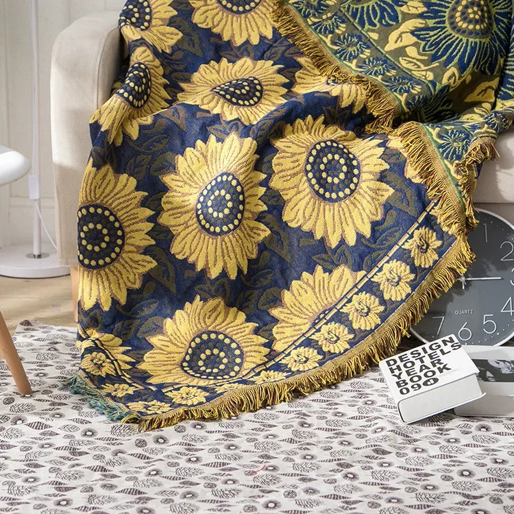 Afralia™ Luxury Knitted Sunflower Sofa Blanket - Pastoral Style Decorative Bedspread