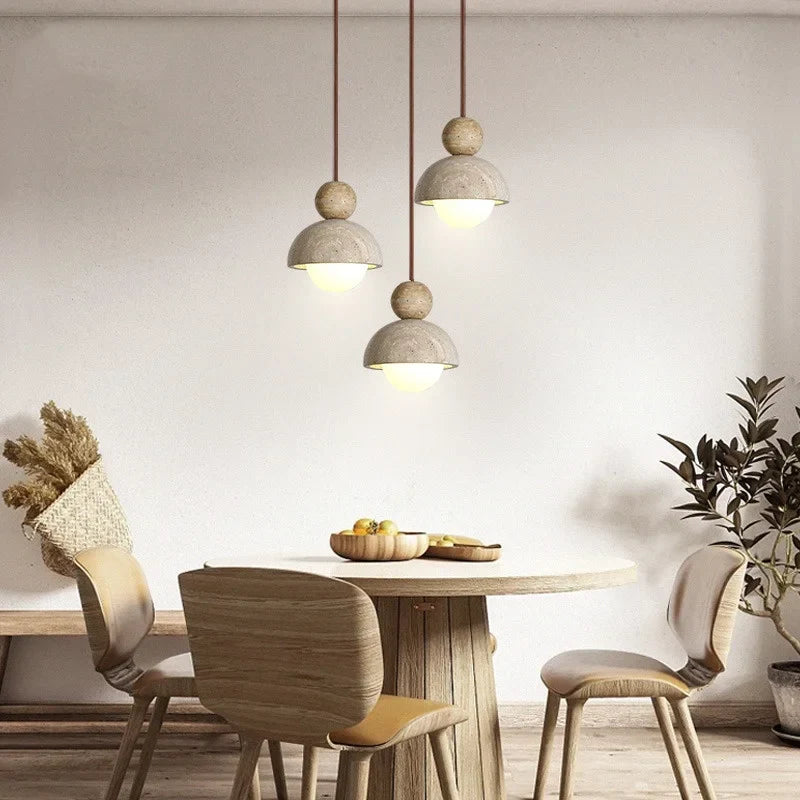 Afralia™ Glass Ball Pendant Light - Adjustable Wire, LED, Yellow Travertine White, Dining Room