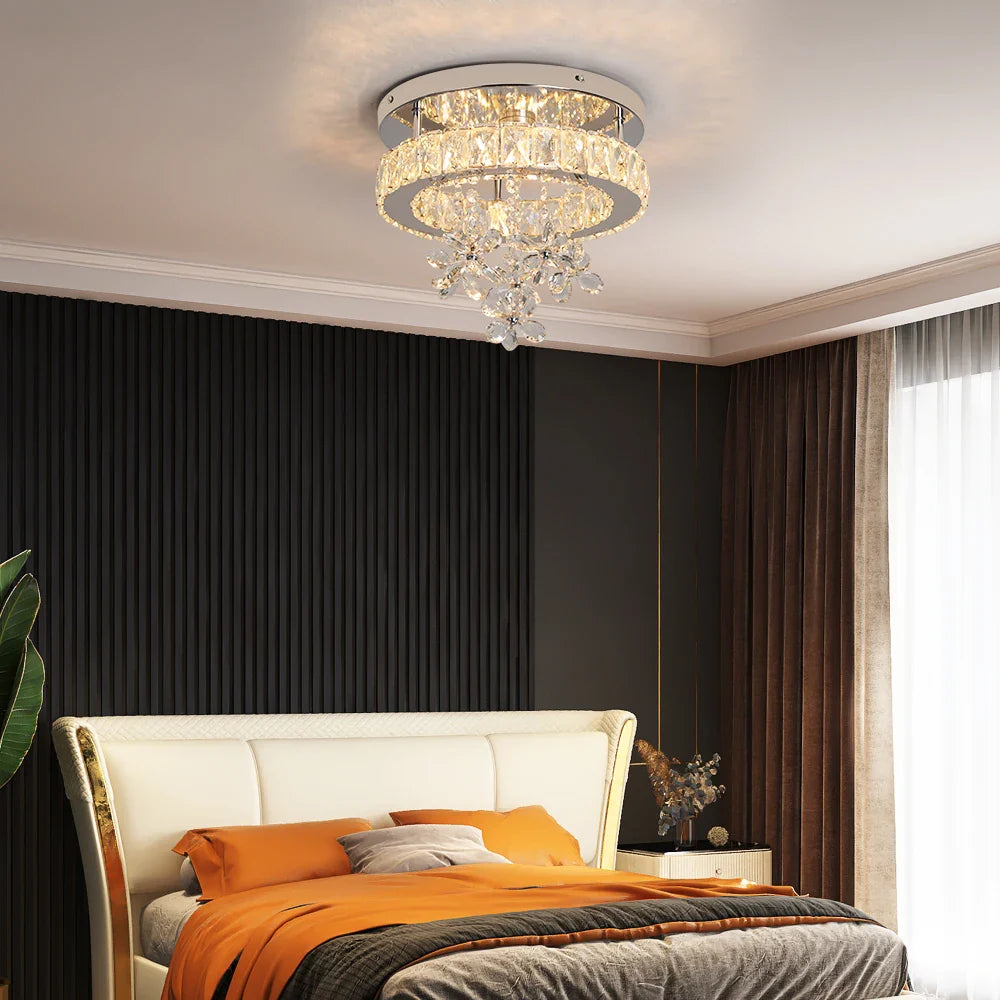 Afralia™ Crystal LED Ceiling Chandelier for Luxury Living Room Decor