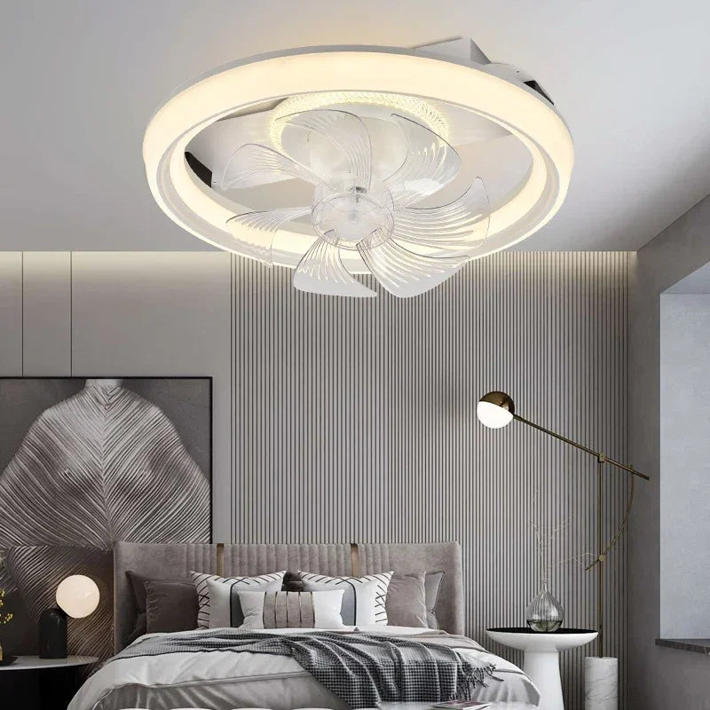 Afralia™ Nordic Wind Hotel Living Room LED Fan Light Bedroom 110V-220V Ceiling Fan