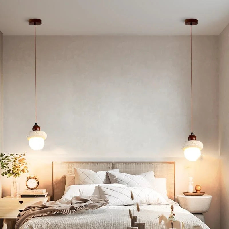 Afralia™ White Glass LED Pendant Lamp with Wood Base - Nordic Modern Hanging Light