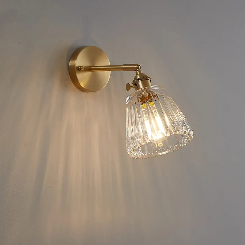 Afralia™ Copper Glass Knob Switch LED Wall Light, Nordic Modern Bedside Lamp