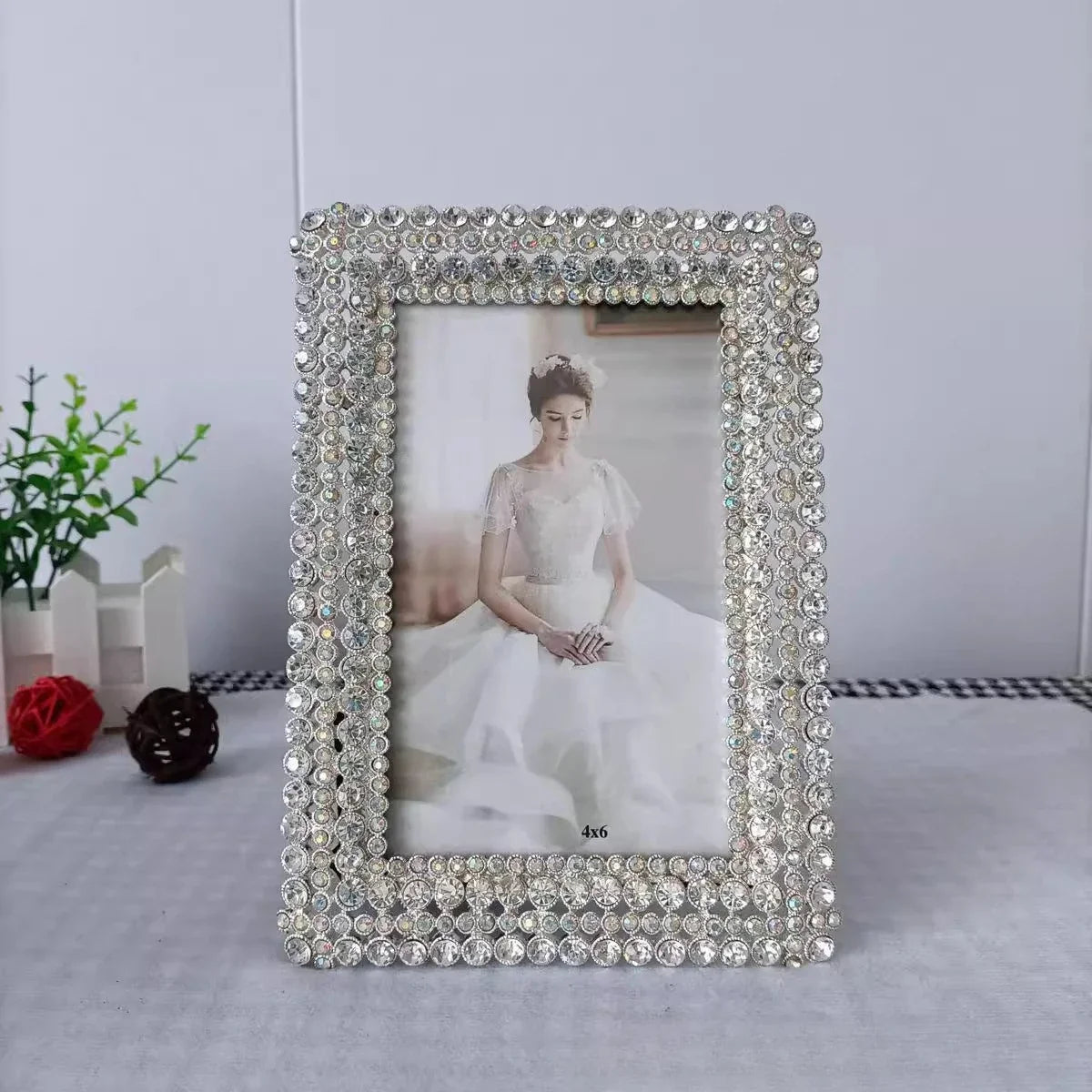 Afralia™ Diamond Metal Picture Frame: Fashionable Desktop Décor & Birthday Gift