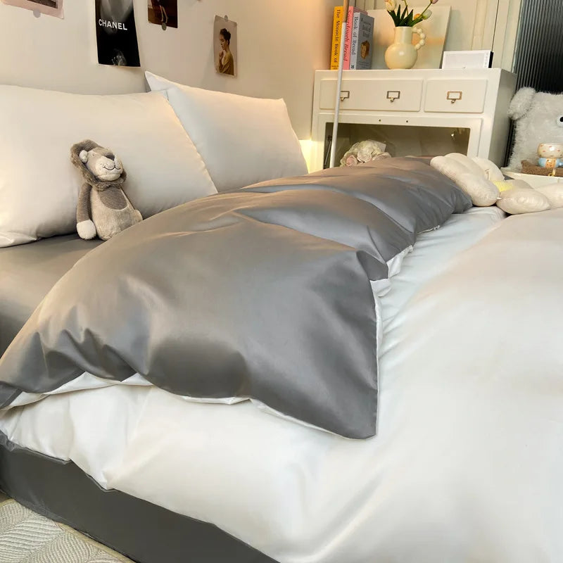 Afralia™ Double Color Blocked Ice Silk Bedding Set for Light Luxury Summer Comfort