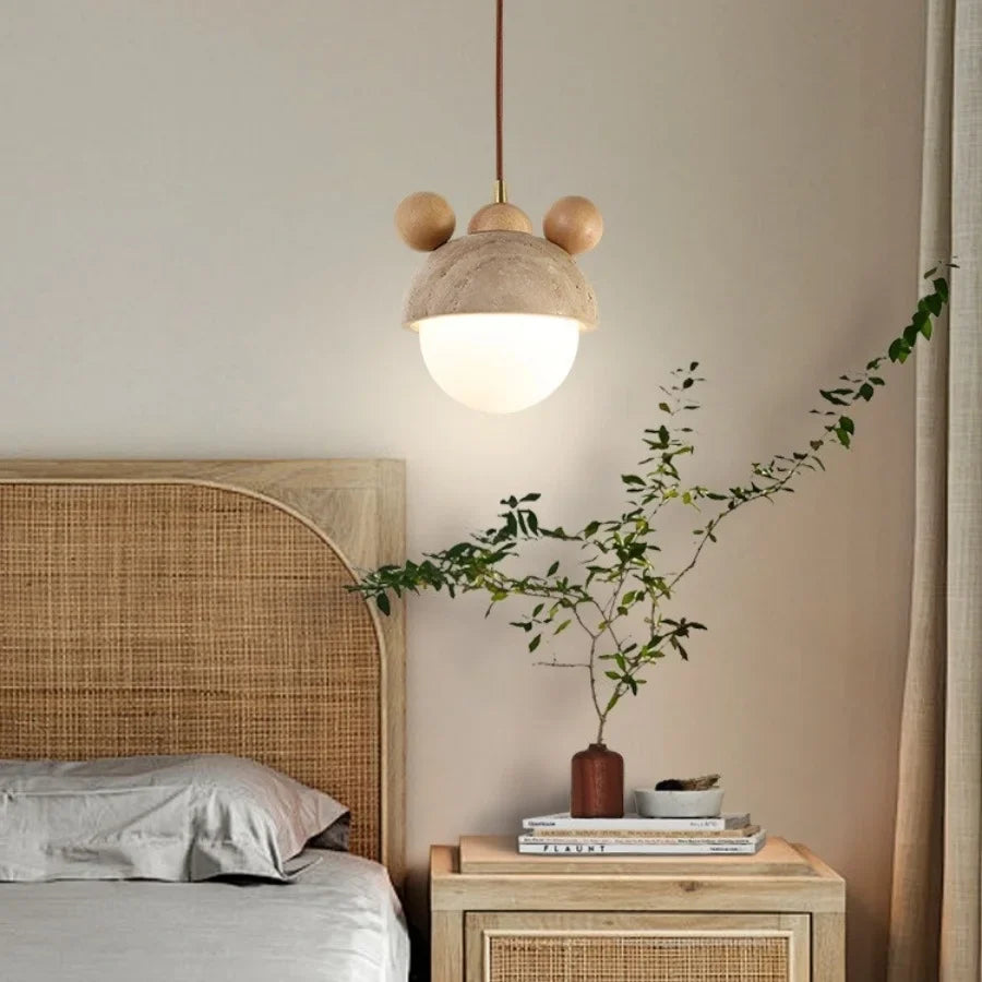Afralia™ Yellow Travertine Stone LED Pendant Lights for Kitchen Dining, Nordic Modern Hang Lamp