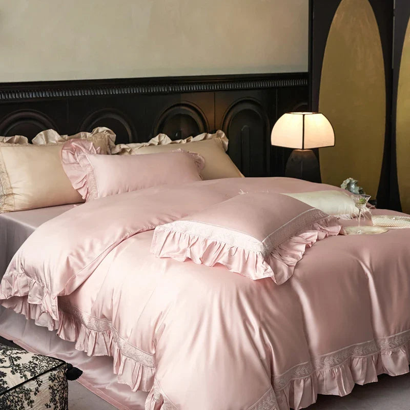 Afralia™ 1000TC Luxury Embroidery Ruffles Bedding Set with Soft Silky Feel