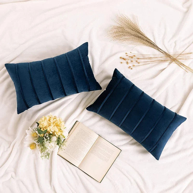 Afralia™ Blue Velvet Stripe Pillow Covers - 2Pcs Luxury Soft Cushion Cases for Couch