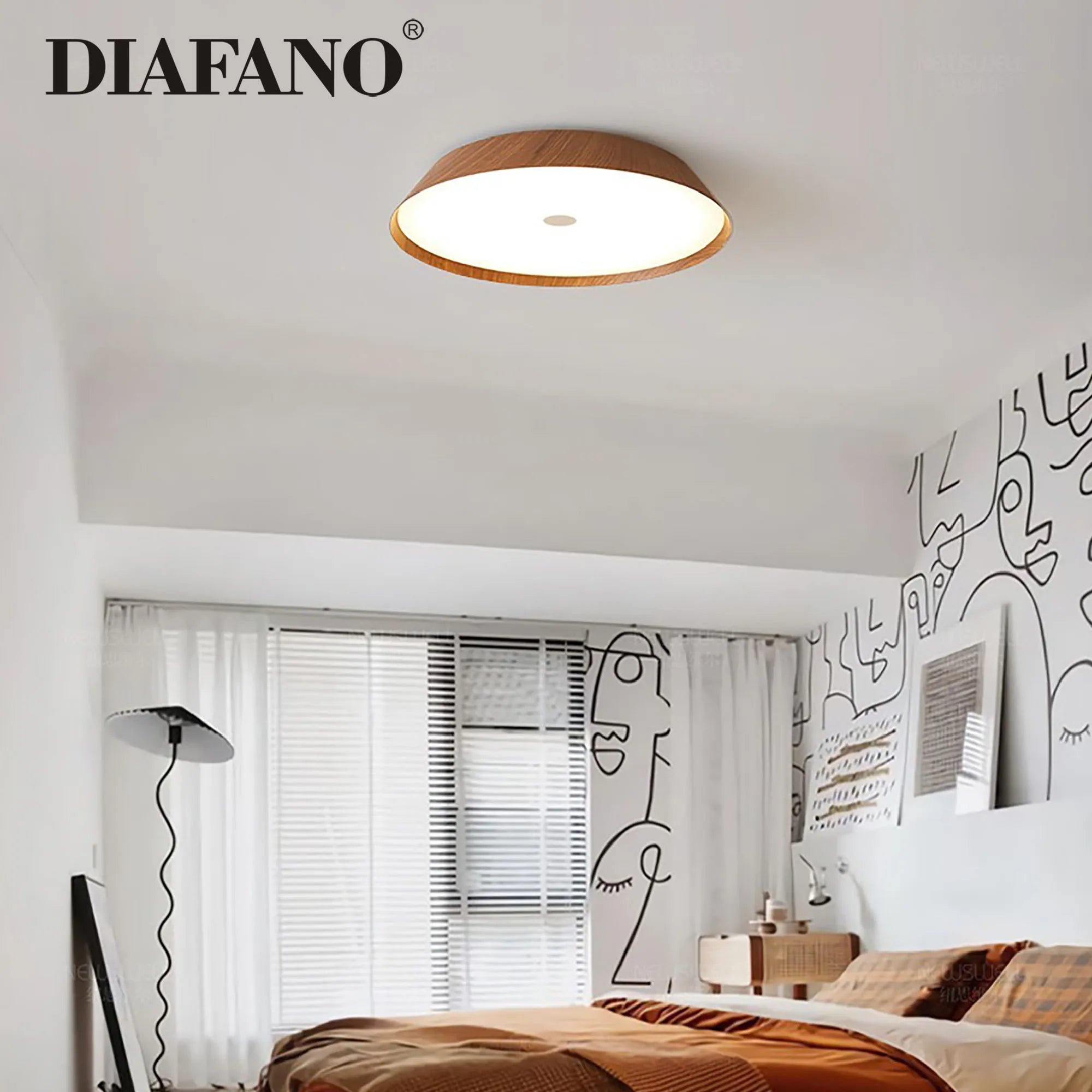 Afralia™ Wood Grain Ceiling Pendant Light for Home LED Decor - Designer Fixture