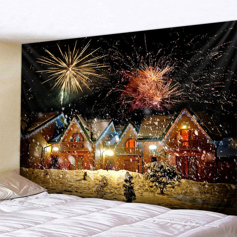 Afralia™ Snowy Town Tapestry: Nordic Christmas Wall Hanging for Boho Room Decor