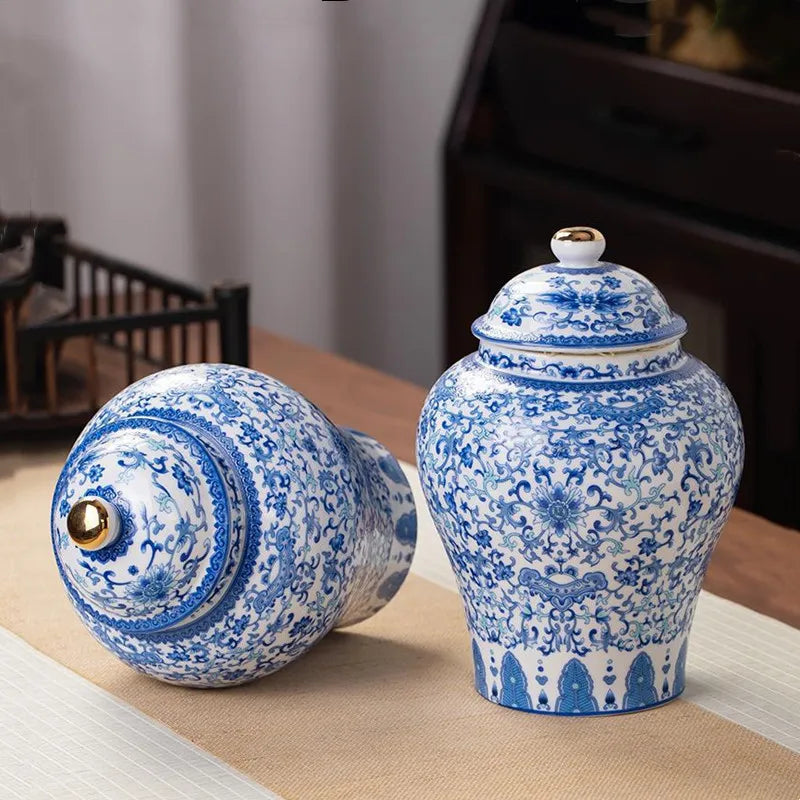 Afralia™ Blue & White Porcelain Tea Pot Sealed Storage Container