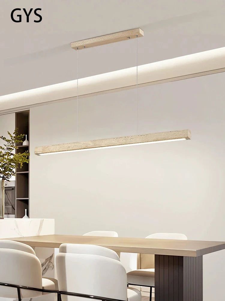 Afralia™ Stone Long Strip LED Pendant Chandelier for Living Room Office Study Wood