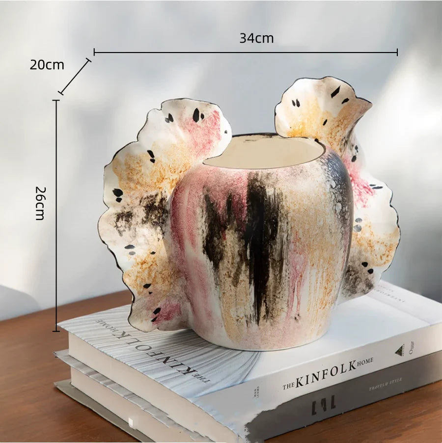 Afralia™ Wavy Wings Hand-painted Ceramic Vases: Unique Floral Decor & Home Accessory