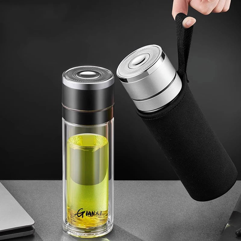 Afralia™ Insulated Glass Cup: Large Capacity, One-Click Open Lid, Heat-Resistant Double-Layer