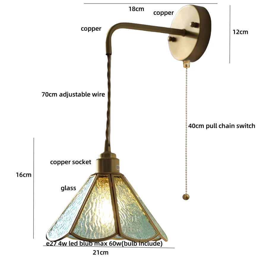 Afralia™ Vintage Clear Glass Wall Sconce LED Light Tiffany Style Adjustable Plug-In Wall Lamp