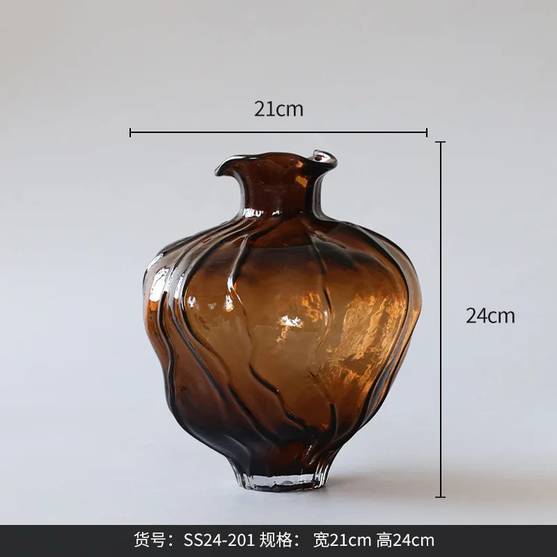Afralia™ Brown Wavy Grain Glass Vase Terrarium Flower Home Decor Bottle