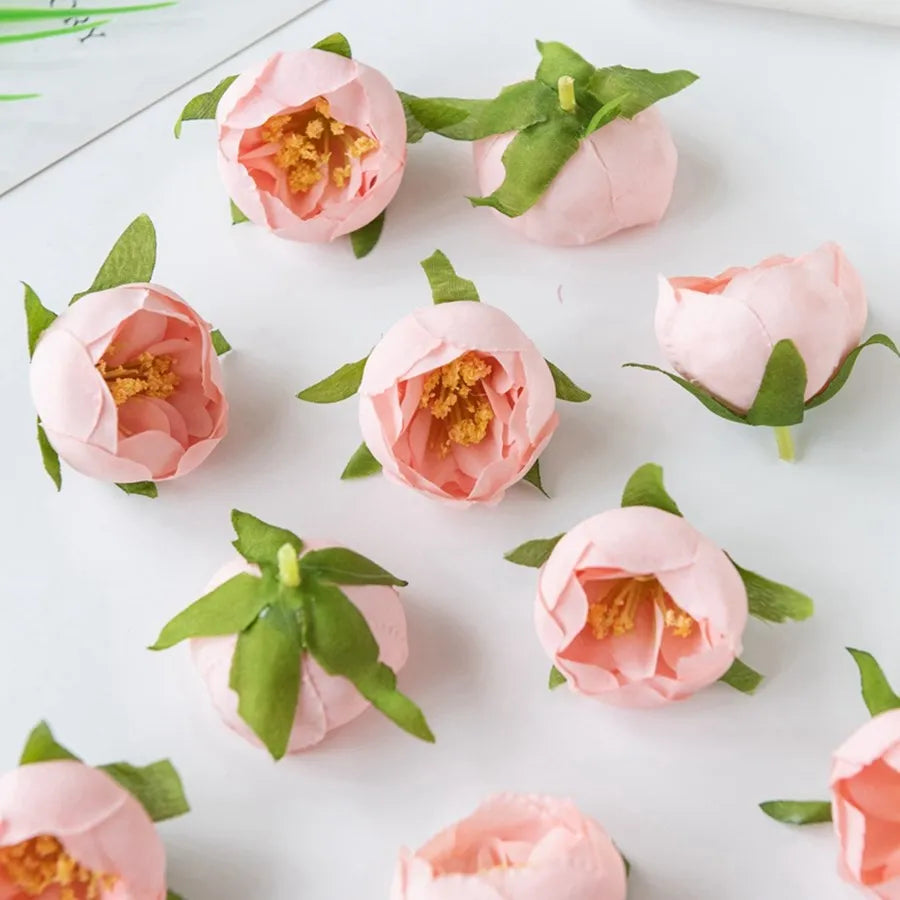 Afralia™ Silk Rose Head Tea Bud Flower for Wedding Home Christmas DIY Decoration