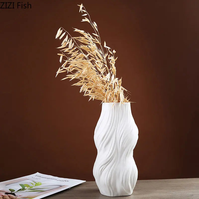 Afralia™ Minimalist White Ceramic Vase for Elegant Desk Decor
