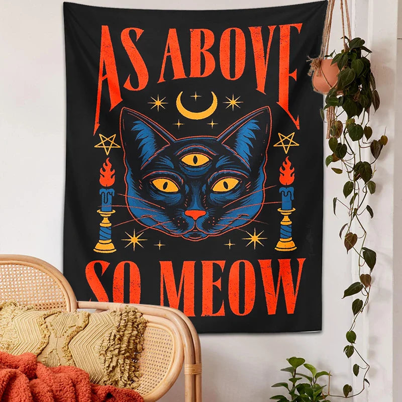 Afralia™ Cat Tarot Tapestry Wall Hanging Moon Star Room Decoration