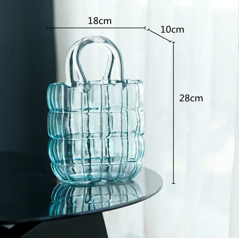 Afralia™ Clear Glass Vase Terrarium Handbag for Living Room Decoration
