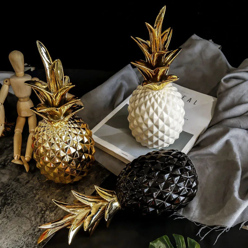 Afralia™ Ceramic Gold Pineapple Figurine: Nordic Light Luxury Modern Decor for Living Room