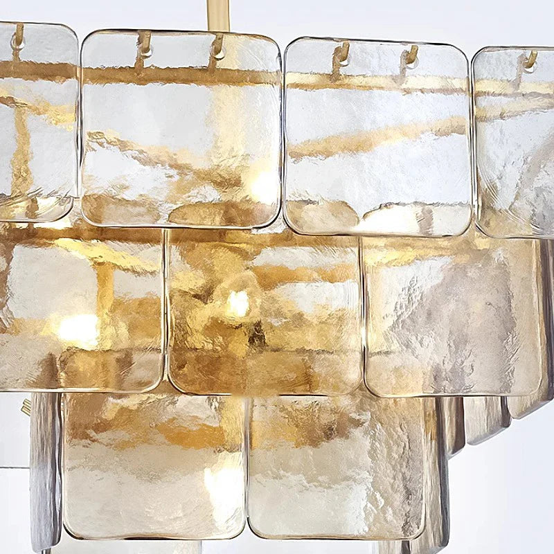 Afralia™ Gold Glass Chandelier  Luxe Living Room Lighting Fixture Luxurious Hanging Lamp