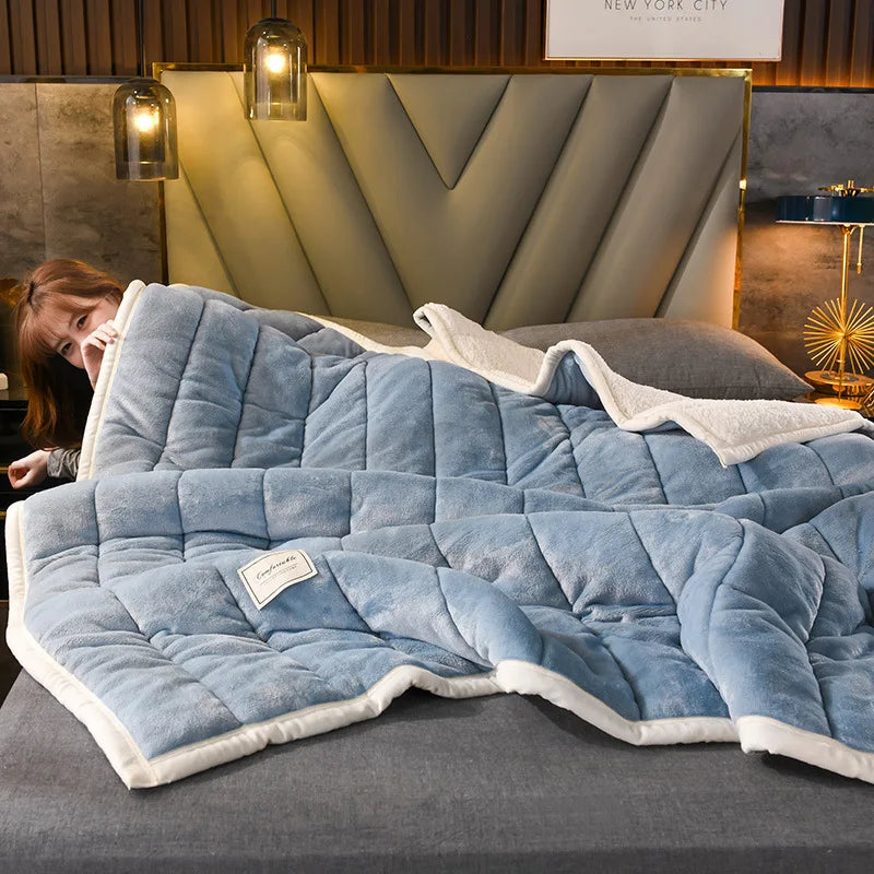 Afralia™ Cozy Coral Fleece 3-Layer Bed Blanket for Autumn & Winter Warmth
