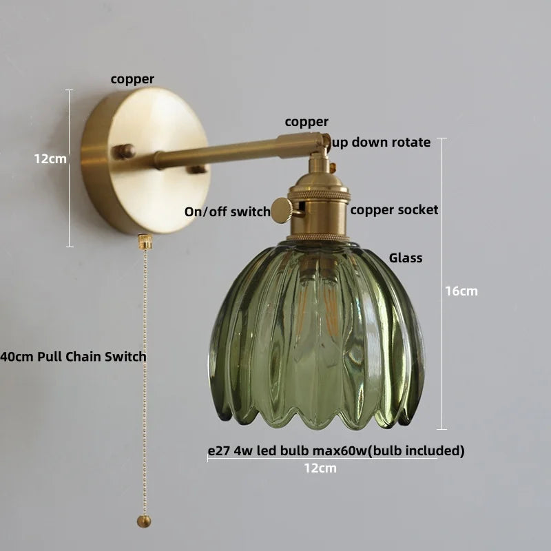 Afralia™ Loft Amber Glass LED Wall Light with Vintage Knob Switch