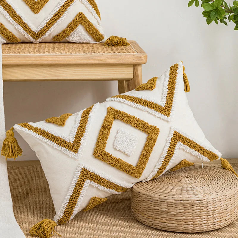 Geometric Half Circle Tassel Embroidery Cushion Cover by Afralia™ - Decorative Sofa Pillows