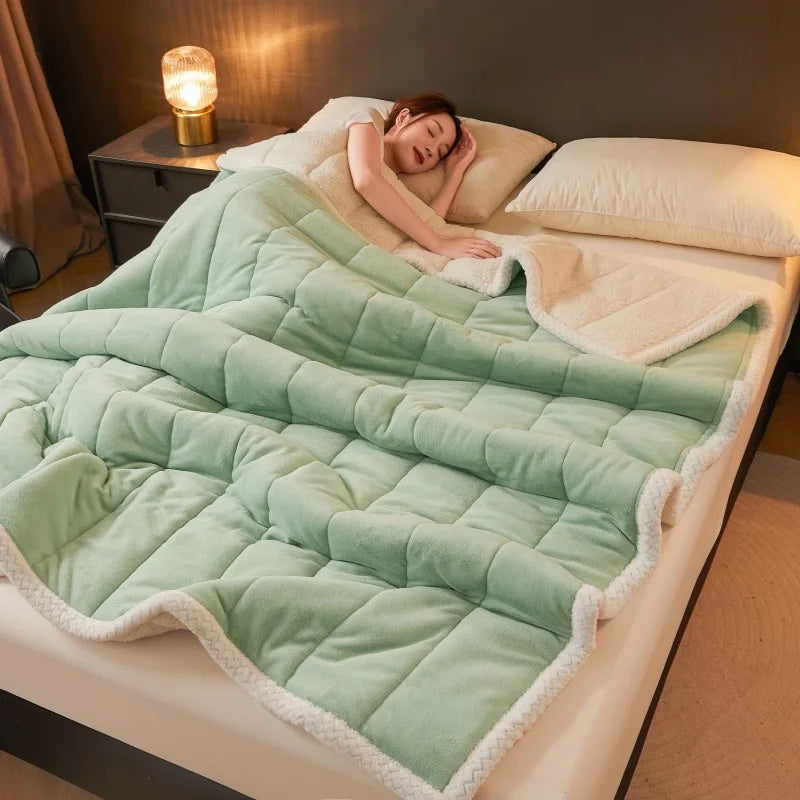 Afralia™ Cozy 3-Layer Coral Fleece Winter Blanket - Soft & Warm Bed Quilt