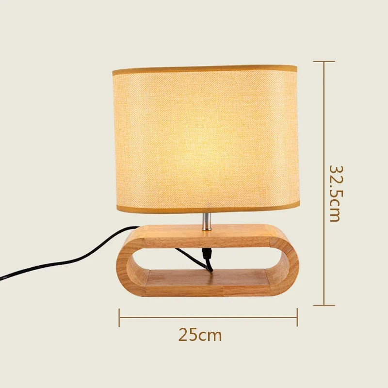 Afralia™ Creative Nordic Wooden Table Lamp with LED Light and Linen Lampshade