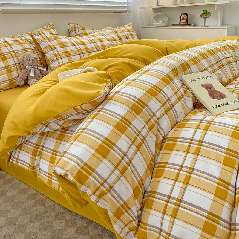 Afralia™ Plaid Queen Size 4Pcs Duvet Cover Set: Skin-Friendly Bedding for King, Single, Double Bed