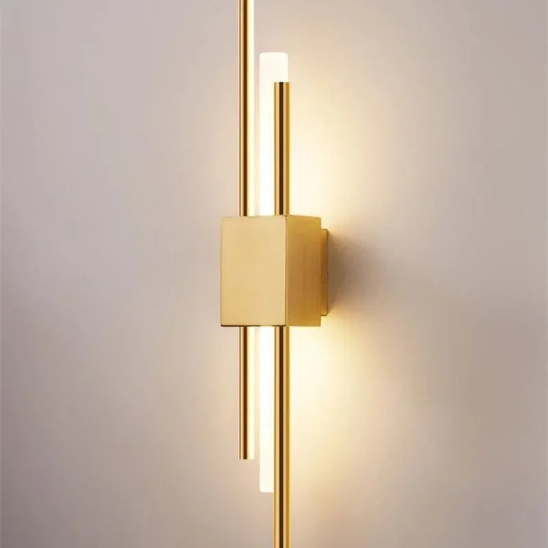 Afralia™ Gold Tube Wall Sconce Iron Acrylic Modern Bedroom Living Room Lamps