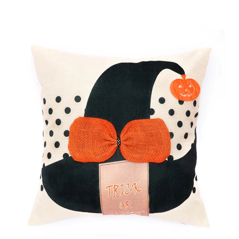 Afralia™ Halloween Wizard Hat Spider Embroidered Throw Pillow Cover