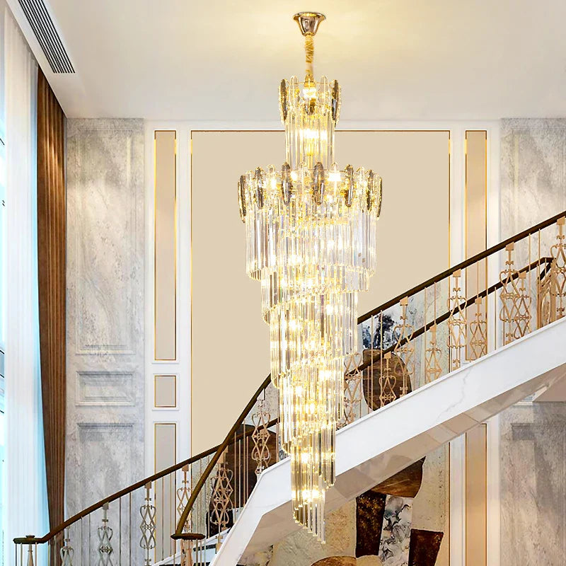 Afralia™ Crystal Chandelier: Elegant minimalist duplex living room lighting with a touch of luxury.