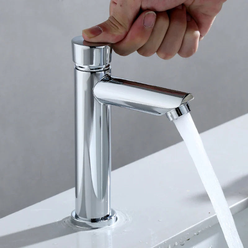 Afralia™ Chrome Plated Self Closing Water Saving Faucet for Bathroom Basin