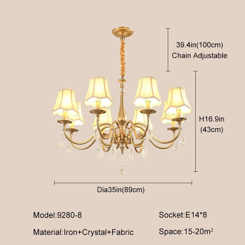 Afralia™ Gold Crystal Chandelier with Lamp Shade, Elegant Lighting Fixture for Living Room, Bedroom, Dining Room