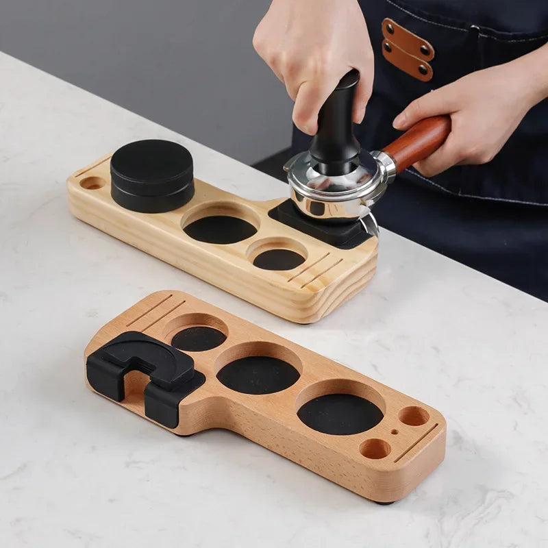 Afralia™ Wooden Coffee Tamper Stand Portafilter Organizer Espresso Lever Tool Holder